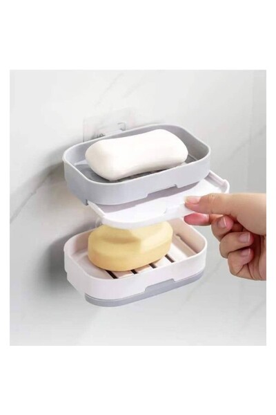 BRAMBLE LIFE 2-Piece Drainable Adhesive Soap Holder Soap and Dish Sponge Stand