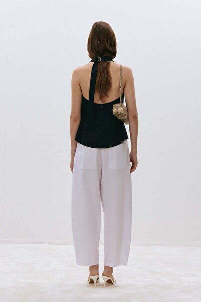Suud Collection Siyah Marty Halter Yaka Poplin Bluz