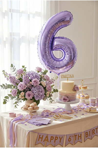 Partixa 32 İnç Mor Rakam 6 Folyo Balon