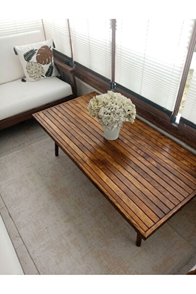 ArdaMarket 120x60 cm orta sehpa ceviz renk konik ayak vernikli salon balkon s...