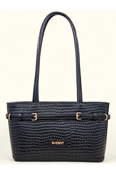 Evident Black Drop Patterned Belt Detailed Bucket Model Women's Shoulder Bag