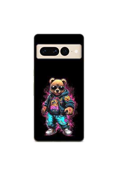 OEM Калъф за Google Pixel 7 Pro, силиконов гел TPU, с шарка на мече, готин черен