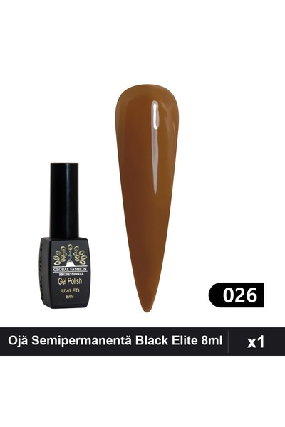 global fashion Ojă Semipermanentă Black Elite 8ml, Manichiură UV/LED, 026