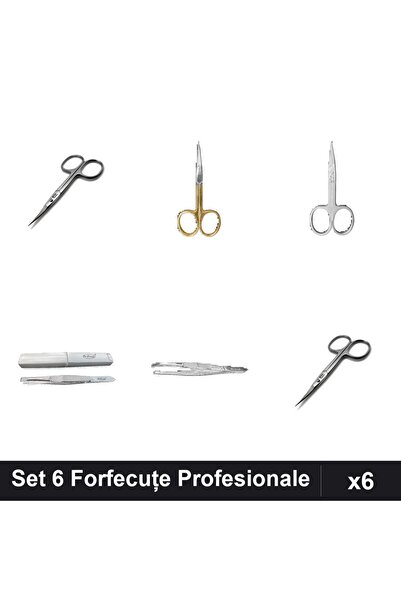 One Group Set 6 Forfecuțe și Pensete Profesionale Manichiură, Argintiu Auriu ...