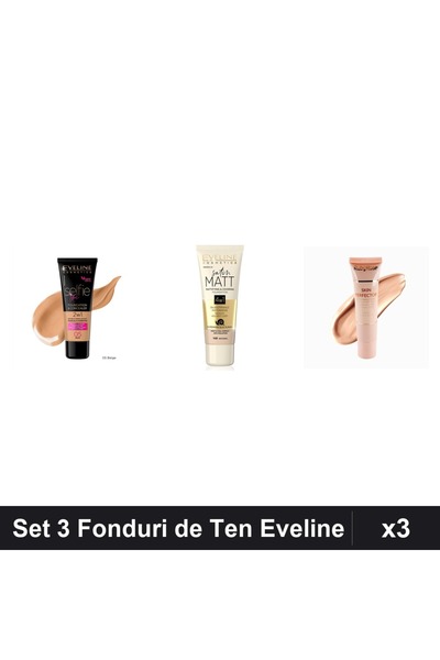 Eveline Set 3 Fonduri de Ten & Ruby Rose, Nuante Beige 02, 30ml