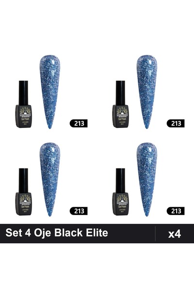 global fashion Set 4 Oje Semipermanente Black Elite 8ml, Manichiură UV/LED Pr...