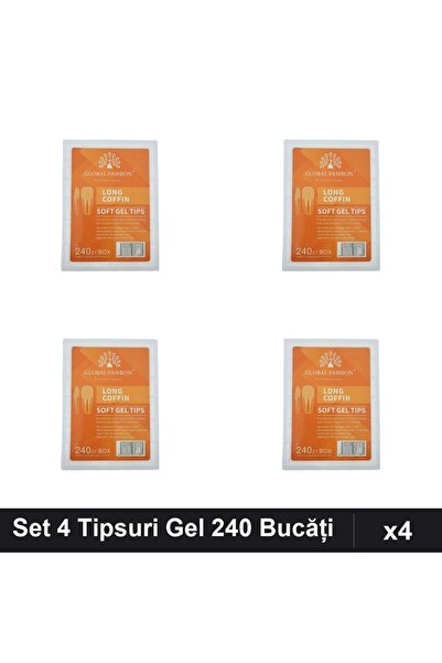 global fashion Set 4 Tipsuri Gel 240 Bucăți, 12 Mărimi, Formă Pătrat Înguștat...