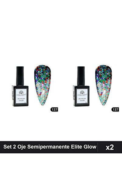 global fashion Set 2 Oje Semipermanente Elite Glow 15ml, Gel Polish UV/LED