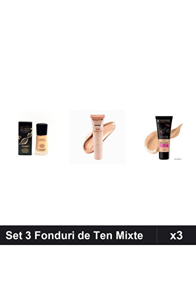 TLM Set of 3 Foundations, Serum SPF15, Ruby Rose, Eveline Selfie Time, 30ml