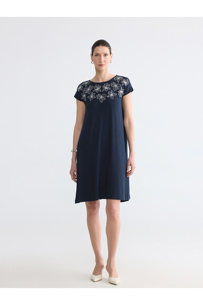 LC Waikiki Nevavm A-Line Dress with Oval Neckline Pattern and Difference in C...