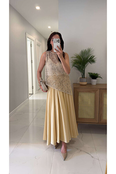 BİRCANÇİL Dissa Yellow Lined Skirt