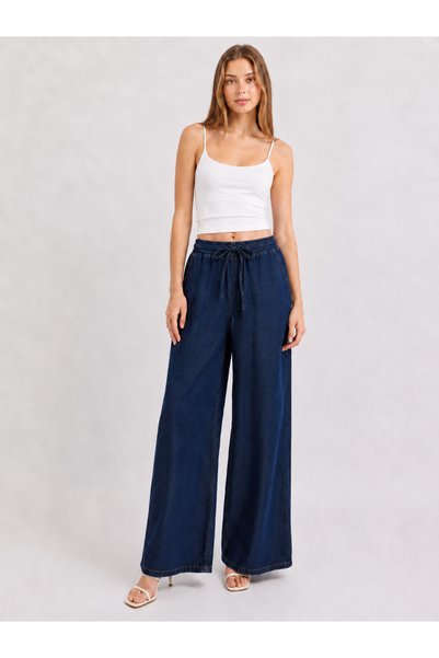 Safari Kadın Wide Leg Beli Lastikli Palazzo Jean Raw Geniş Paça