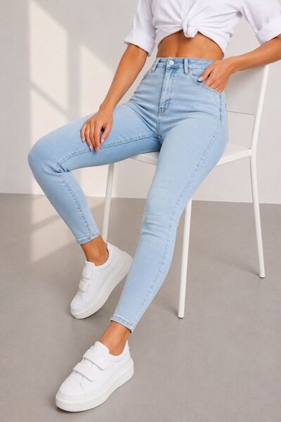 Lighter Jeans Kadın Açık Mavi Yüksek Bel Skinny Fit Toparlayıcı Jean Pantolon