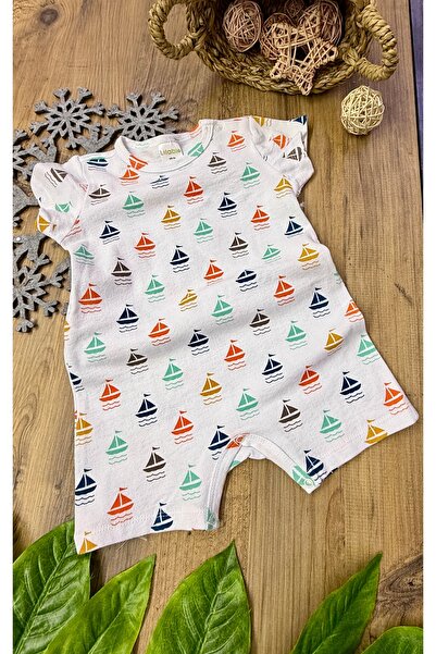 CemBebe Short-Sleeved Summer Baby Ship Pattern Jumpsuit