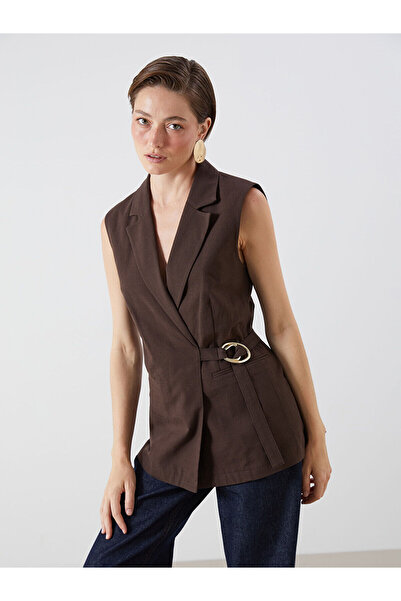 LC Waikiki Nevavm Double-Breasted Collar Linen Blend Women's Classic Vest