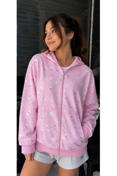Minga London Hello Kitty Detail Pink Zippered 2 Thread Cardigan - Minga