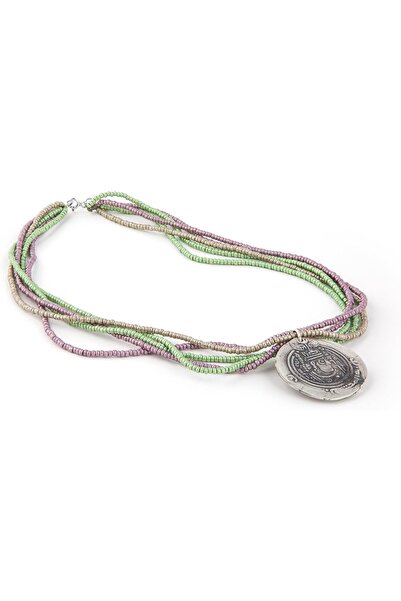MINZA Sassanid Women's Necklace, 925 Sterling Silver, Beaded Pendant Necklace, Handmade Adjustable Jewelry