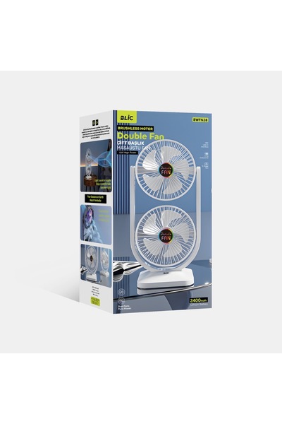 Blic Çift Fanlı, 3 Kademe 2400mAh Bataryalı Masaüstü Fan BWFN28