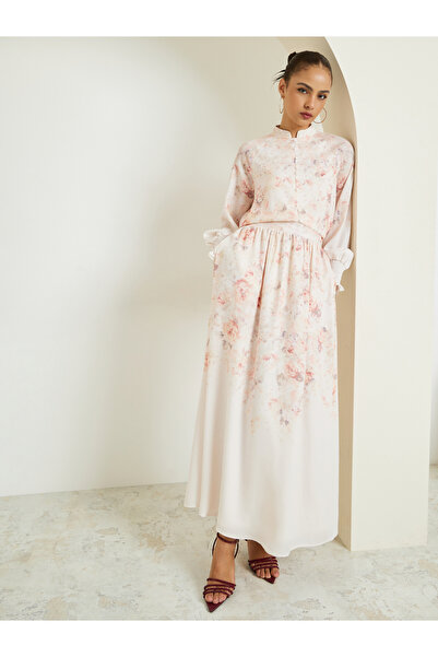 Styli Cream Floral Print Top and Maxi Skirt Set Co-ords
