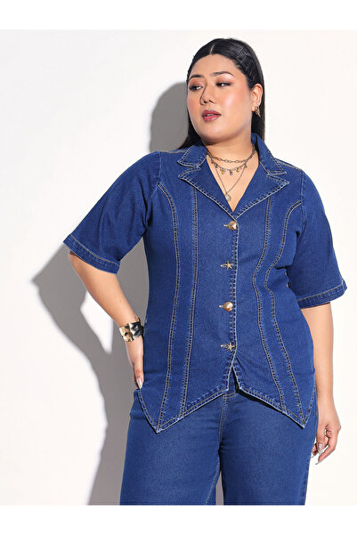 Sassafras By Styli Plus Size Panelled Denim Shirt and Bottom Fold Jeans Co-Ords