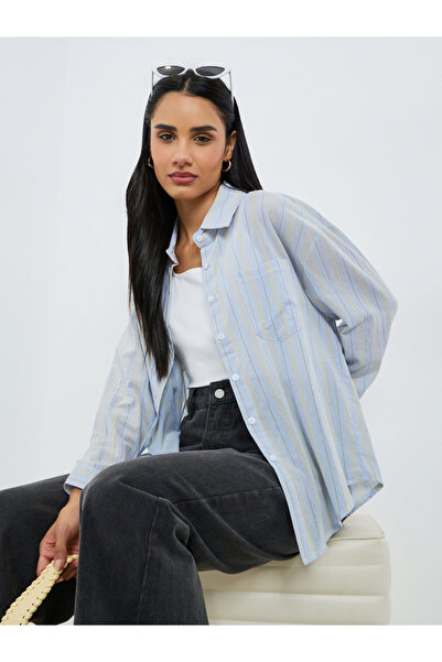Styli Blue Striped Oversized Shirt