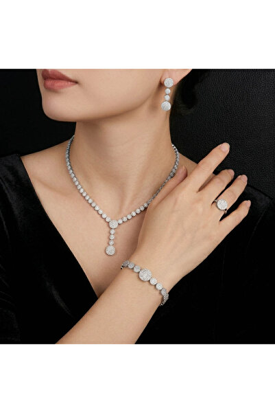 Generic 5 Piece Crystal Jewelry Set for Women - Gold Tone & Silver Tone Neckl...