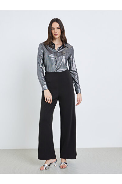Styli Black Solid Wide Leg Trousers
