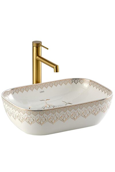 LENA EY-7033 Tezgah Üstü Lavabo Beyaz & Altın