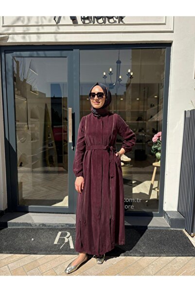 MissWhence 39501 Fermuar Detay Kadın Ferace Bordo