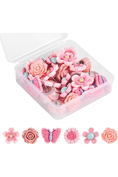 lasuroa 30 cork pins, pretty pink decorative thumbtacks with multiple shapes ...