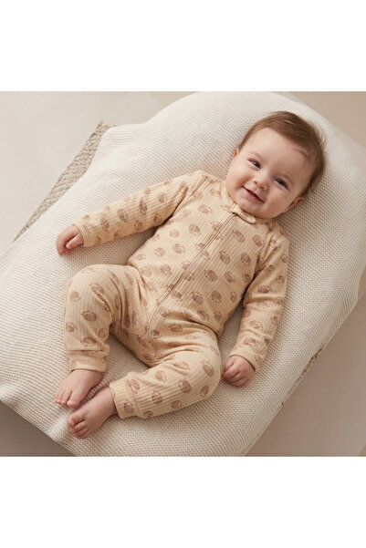 MIDIRIK ÇELEBİ bebe Minimal Kirpi Desenli %100 Pamuk Bebek Tulumu - Bej Fermu...