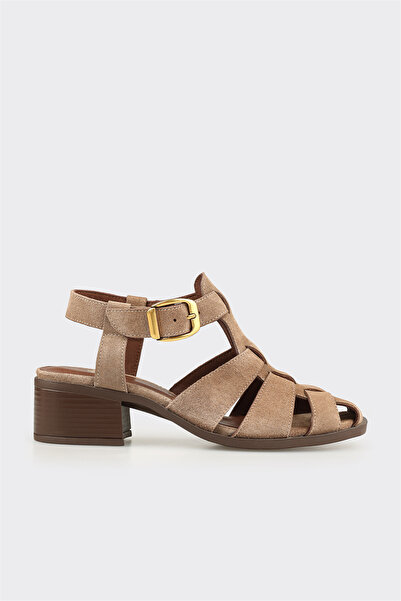 Elle Shoes Vizon Deri Kadın Düz Sandalet