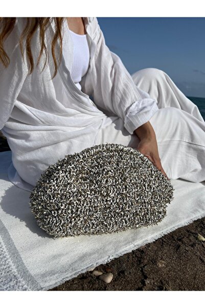 By GG Tasarım Oval Burslu Simli Astarlı Clutch Şık El Çantası Günlük & Özel G...