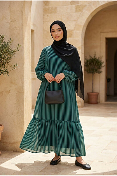 PALME D'OR Women's Striped Chiffon Dress with Separate Inner Lining Layered H...