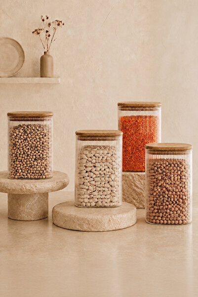 Kitchen Life Set of 4 Mega Size Vacuum Rectangular Jars with Wooden Lids and ...