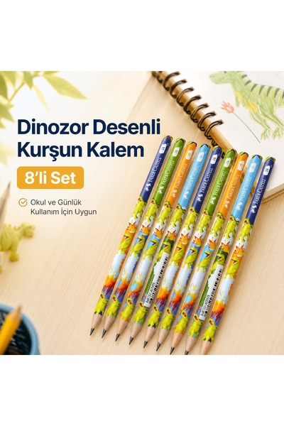 Faber Castell Faber-Castell 8'li Dinozor Desenli Kurşun Kalem Seti - 2B Yumuş...