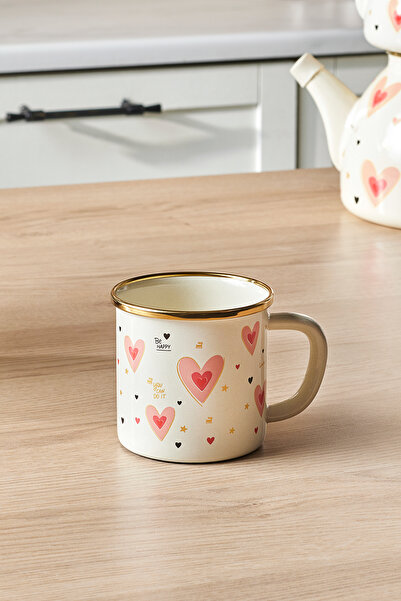 Karaca Kalp Detaylı Pink Love Emaye Kupa 350 ml