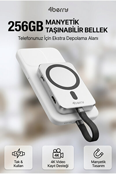 4 Berry 256GB NVMe SSD’li Telefon Uyumlu Manyetik Taşınabilir Bellek – TV’ye ...