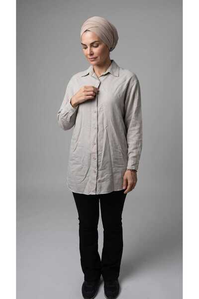 ECE GİYİM Women's Button Front Collar Back Long Front Short Tansel Tunic Shirt
