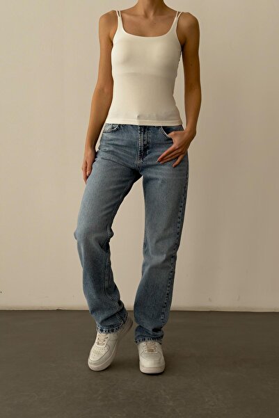 Quzu Wide collar ecru tank top