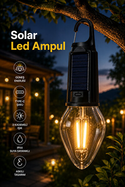 ROBEVE Solar LED Ampul Bahçe Aydınlatması – USB Şarjlı Güneş Enerjili Kamp La...