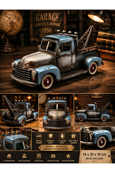 KOLAYEV Vintage Çekici Kamyon Metal Dekoratif Retro Araba Modeli Eskitme Tasa...