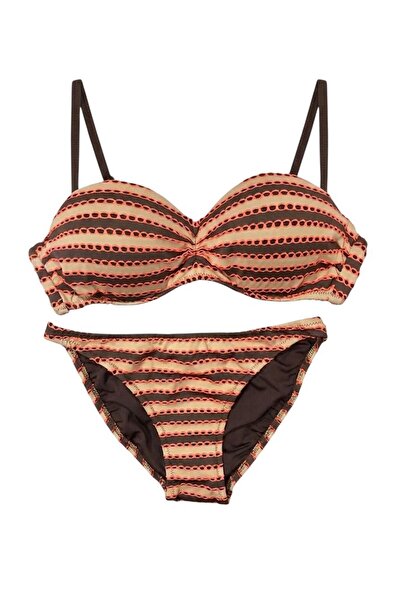 Armes straplez destekli kaplı bikini takımı