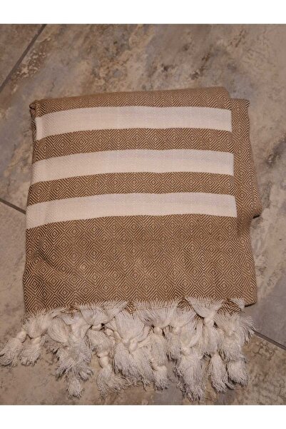 TooHot Brown Cotton Stripe Detailed Tasseled Peshtemal Bath and Beach Towel
