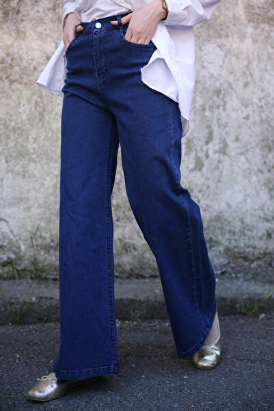 İmajButik Dark Blue High Waist Palazzo Jeans