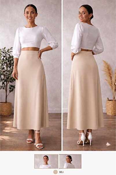 AL&SU BUTİK Women's Viscose A-Line Long Length Zippered Skirt