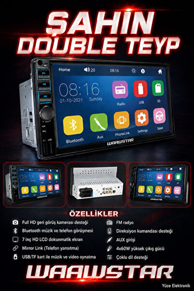 WAAWSTAR TOFAŞ ŞAHİN DOĞAN UYUMLU OTO DOUBLE 7” İNÇ DOKUNMATİK TEYP - BT,USB,...