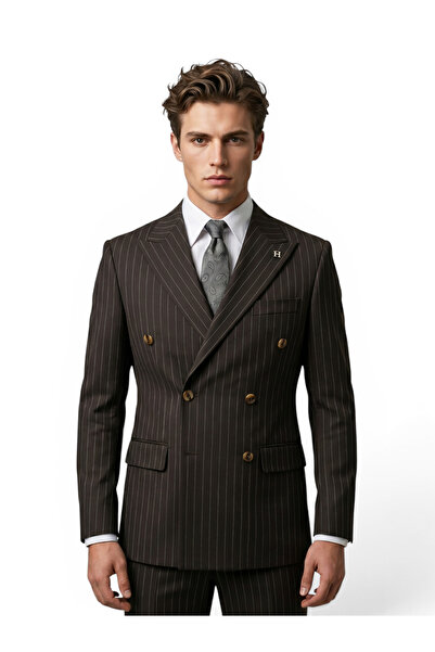 HERMOSE Sartorial |   Espresso Coffee Striped Double Breasted Suit