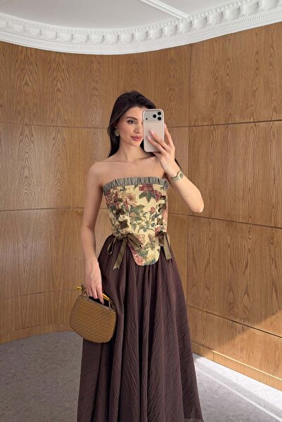 HARMONY GLOBAL Bustieră țesută vintage pentru femei, cu imprimeu floral, cu d...