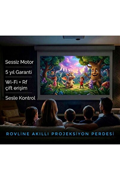 Rovline Akıllı Projeksiyon Perdesi, Wi-Fi + Rf, Motorlu, 290x200, Sesle Kontr...